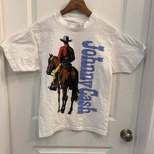 Johnny Cash Adult Small Graphic T-Shirt - White